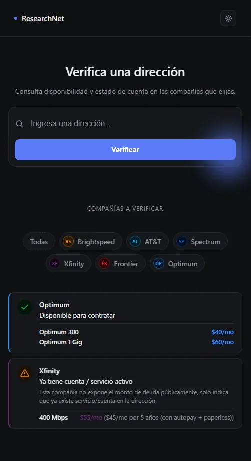 Result per provider
